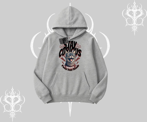 Stay Curious Kedi Baskılı Kapşonlu Sweatshirt