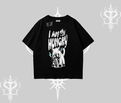 Am Hungry Kedi Baskılı Oversize Tshirt