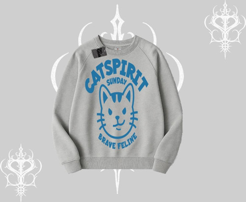 Catspirit Sunday Brave Feline Yazılı Kedi Baskılı Biskilet Sweatshirt