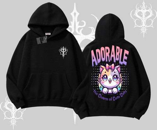 Adorable Kawaii Kedi Arka Baskılı Kapşonlu Sweatshirt