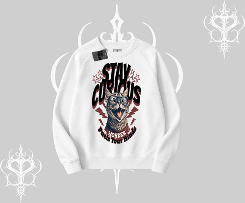 Stay Curious Kedi Baskılı Biskilet Sweatshirt
