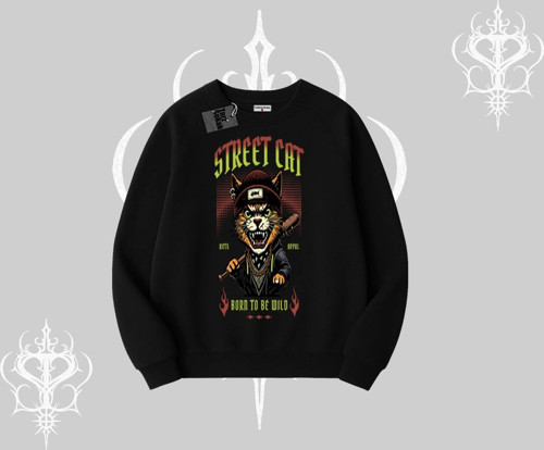 Street Cat Kedi Baskılı Biskilet Sweatshirt