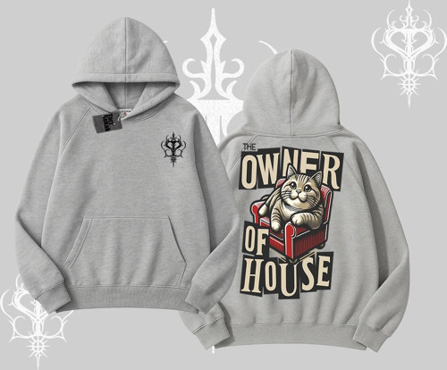 The Owner of House Kedi Arka Baskılı Kapşonlu Sweatshirt