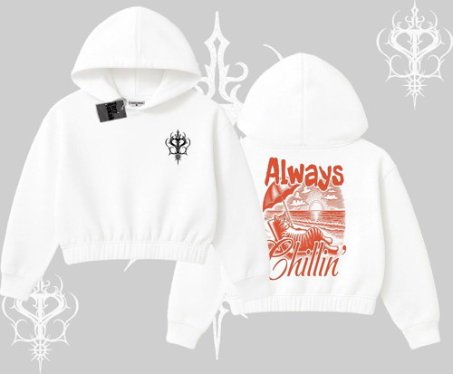 Always Chillin Kedi Arka Baskılı Kapşonlu Crop Sweatshirt