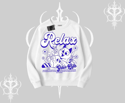 Relax Kedi Baskılı Biskilet Sweatshirt