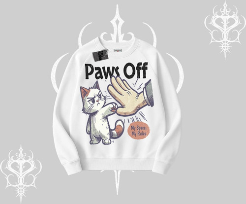 Paws Off Yazılı Kedi Baskılı Streetwear Biskilet Sweatshirt