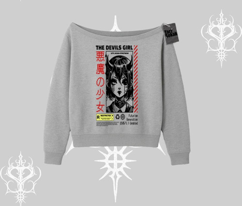 Kayık Yaka Sweatshirt Anime Devils Girl Japanese Style Baskılı