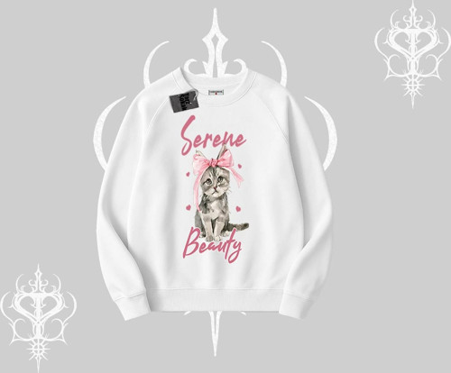 Serene Beauty Kedi Baskılı Biskilet Sweatshirt