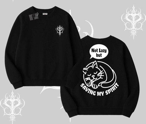 Not Lazy Saving My Spirit Kedi Baskılı Biskilet Sweatshirt