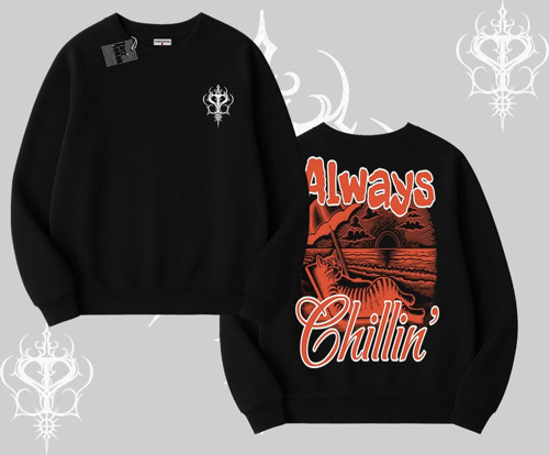Always Chillin Kedi Arka Baskılı Biskilet Sweatshirt