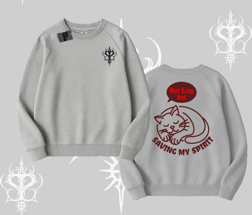 Not Lazy Saving My Spirit Kedi Baskılı Biskilet Sweatshirt