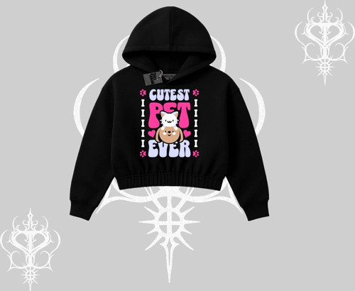 Best Pet Ever Baskılı Kapşonlu Crop Sweatshirt