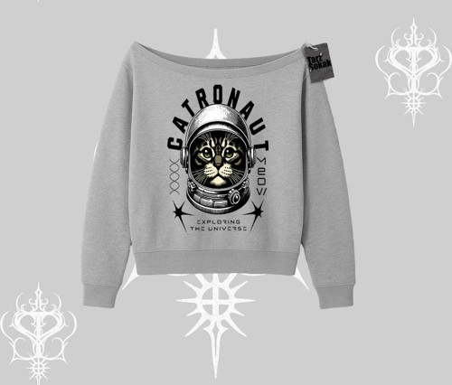 Stay Cool Kedi Baskılı Kayık Yaka Sweatshirt