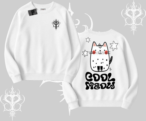 Cool Meow Yazılı Sevimli Kedi Arka Baskılı Biskilet Sweatshirt