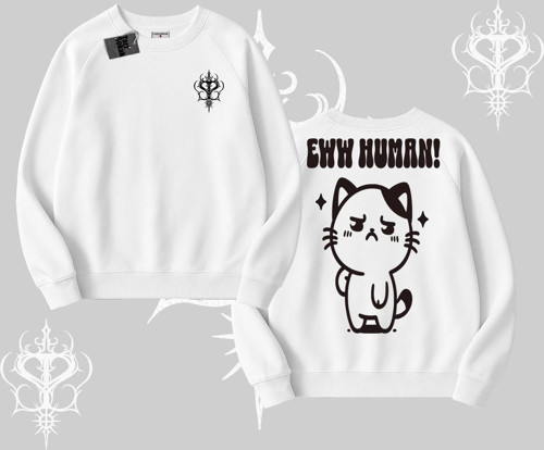 Sevimli Kedi Çizimli Arka Baskılı Biskilet Sweatshirt