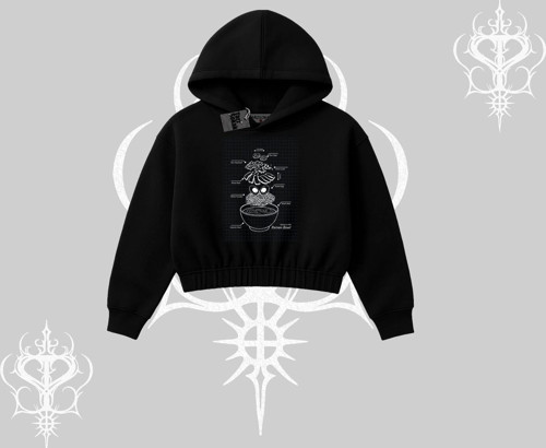 Kapşonlu Crop Sweatshirt Noodle Theory Hand Drawn Concept