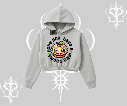 Sweet Day Cupcake Baskılı Kapşonlu Crop Sweatshirt