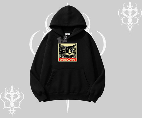 Meow Yazılı Kedi Portre Baskılı Kapşonlu Sweatshirt