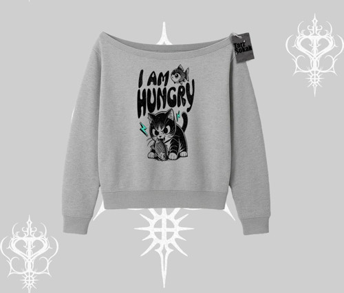 Am Hungry Kedi Baskılı Kayık Yaka Sweatshirt