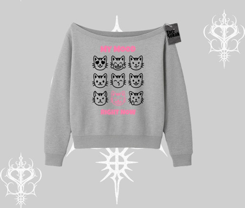 My Mood Right Now Yazılı Sevimli Kedi Kayık Yaka Sweatshirt