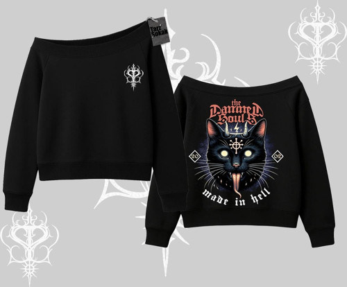 Gothic Cat Made in Hell Baskılı Sweatshirt Kayık Yaka Sweatshirt