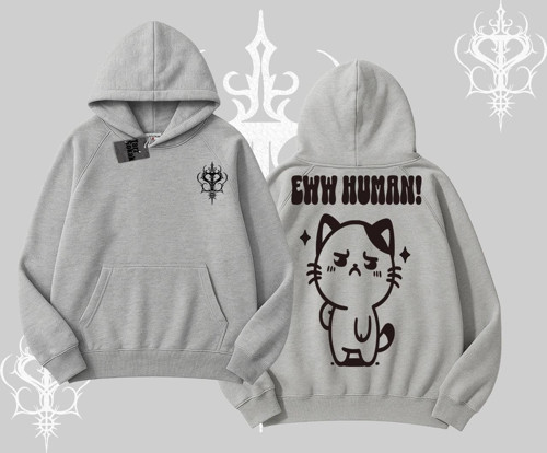 Sevimli Kedi Çizimli Arka Baskılı Kapşonlu Sweatshirt