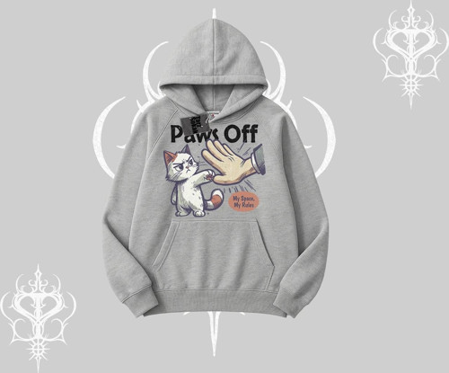 Paws Off Yazılı Kedi Baskılı Streetwear Kapşonlu Sweatshirt