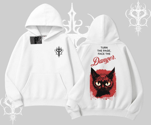 Gotik Kedi Arka Baskılı Kapşonlu Sweatshirt