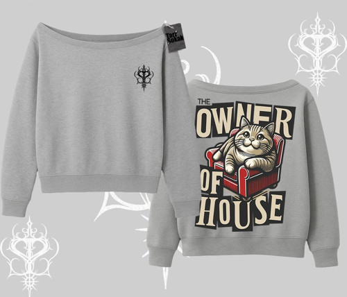 The Owner of House Kedi Arka Baskılı Kayık Yaka Sweatshirt