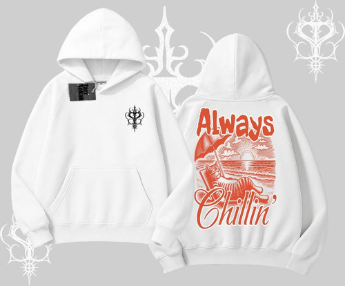Always Chillin Kedi Arka Baskılı Kapşonlu Sweatshirt