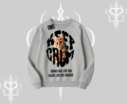 Keep Calm Yazılı Kedi Baskılı Streetwear Biskilet Sweatshirt
