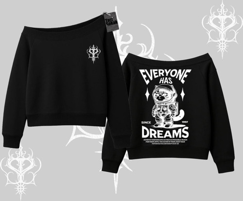 Everyone Has Dreams Yazılı Astronot Kedi Arka Baskılı Kayık Yaka Sweatshirt