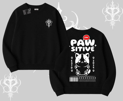 Paw Sitive Kedi Arka Baskılı Biskilet Sweatshirt
