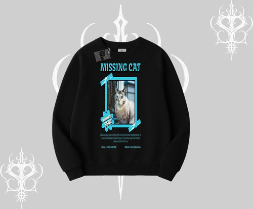 Missing Cat Baskılı Biskilet Sweatshirt