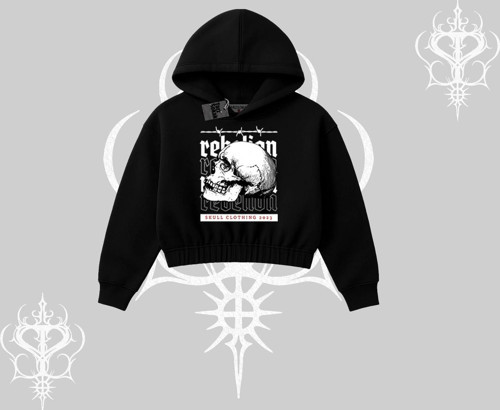 Kapşonlu Crop Sweatshirt Rebellion Skull Underground Street Legacy