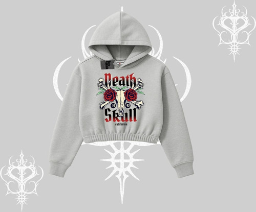 Kapşonlu Crop Sweatshirt Skull & Roses Vintage West Coast Rebellion