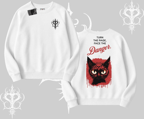 Gotik Kedi Arka Baskılı Biskilet Sweatshirt