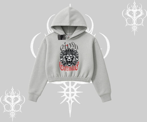 Kapşonlu Crop Sweatshirt Crowned Lion Rock Authority Myth