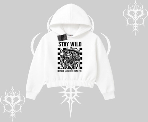 Kapşonlu Crop Sweatshirt Stay Wild Rock Spirit Urban Riot