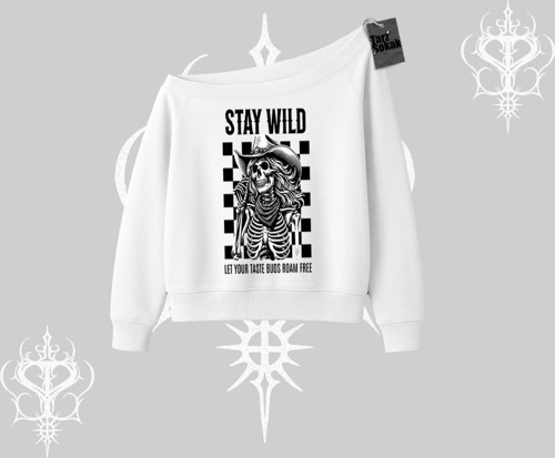 Kayık Yaka Sweatshirt Stay Wild Rock Spirit Urban Riot