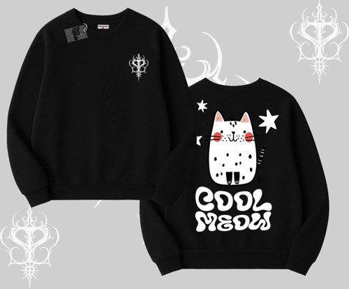 Cool Meow Yazılı Sevimli Kedi Arka Baskılı Biskilet Sweatshirt
