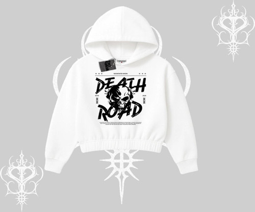 Kapşonlu Crop Sweatshirt Death Road Memento Mori Street Manifest