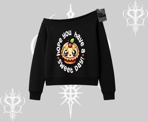 Sweet Day Cupcake Baskılı Kayık Yaka Sweatshirt
