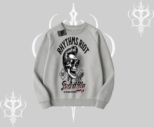 Biskilet Sweatshirt Rhythms Riot Vintage Rockabilly Skull Street Aesthetic