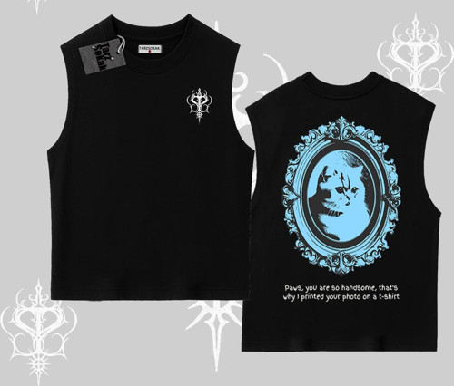 Çerçeveli Kedi Baskılı Kolsuz Tshirt