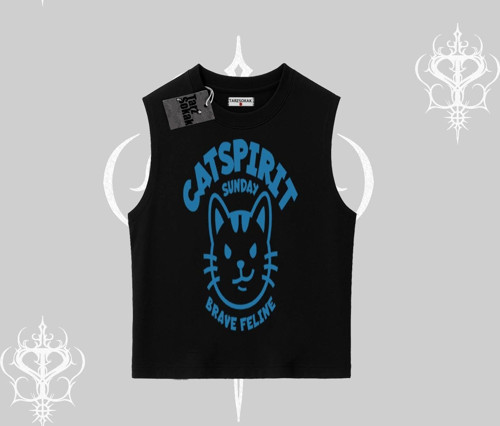 Catspirit Sunday Brave Feline Yazılı Kedi Baskılı Kolsuz Tshirt