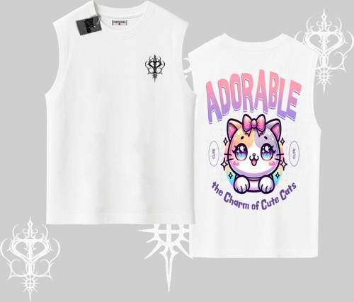 Adorable Kawaii Kedi Arka Baskılı Kolsuz Tshirt