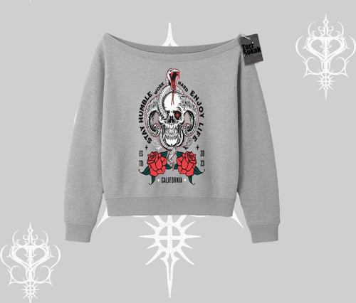 Kayık Yaka Sweatshirt Stay Humble Work Hard Enjoy Life