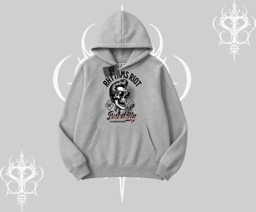 Kapşonlu Sweatshirt Rhythms Riot Vintage Rockabilly Skull Street Aesthetic