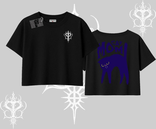 Cat Mom Yazılı Minimal Kedi Arka Baskılı Oversize Crop Tshirt